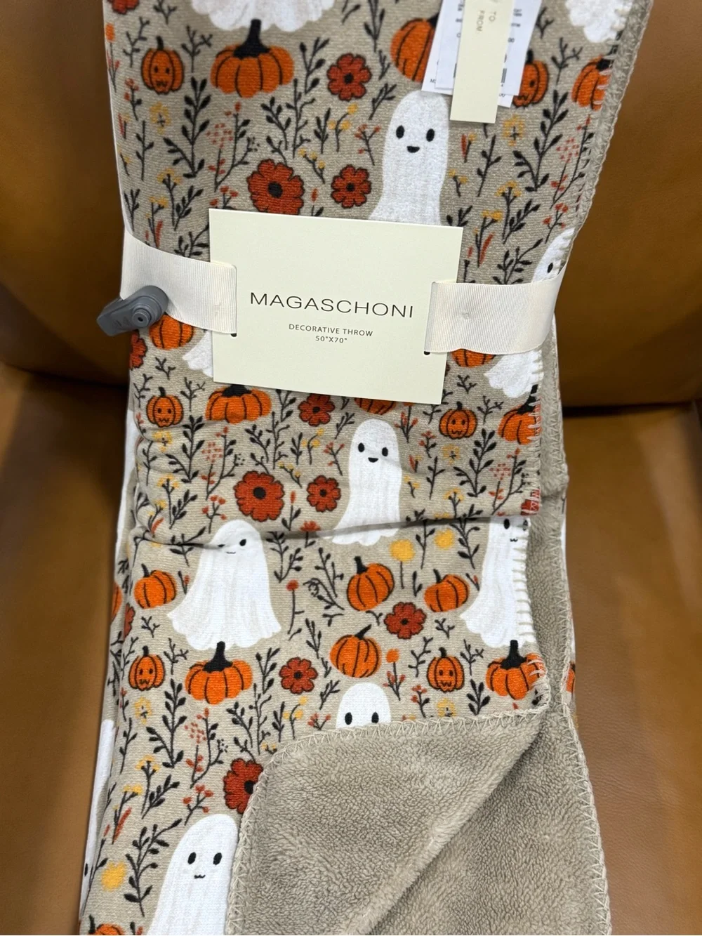 MAGASCHONI Halloween Ghost & Pumpkin Decorative Throw - Beige/Orange